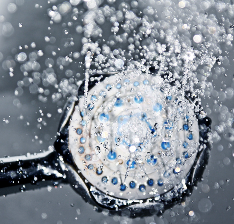 Water flowing from a showerhead