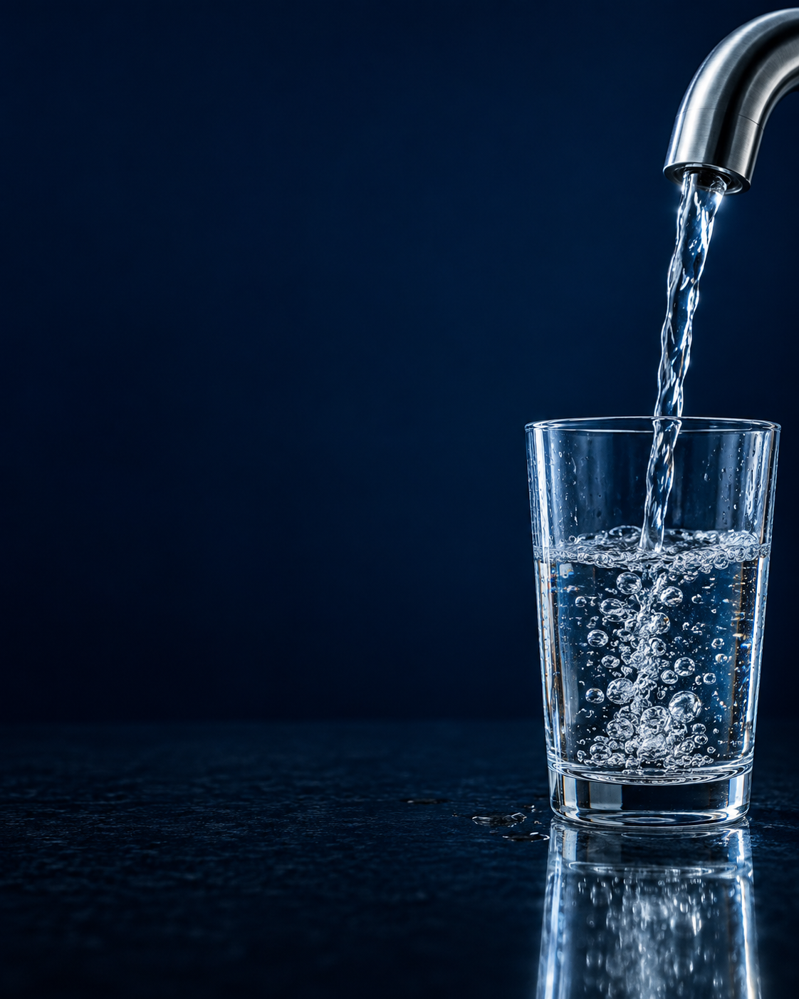 Water pouring into a drinking glass